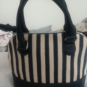 Striped Dark Blue and Cream Women's Handbag